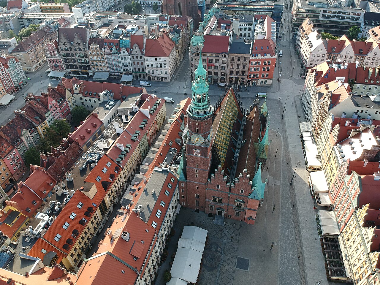 Rynek i Stary Ratusz we Wrocławiu, widok z góry