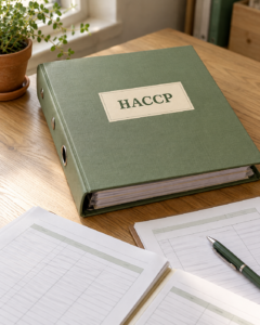 Zielony segregator HACCP i rejestry do dokumentacji bezpieczeństwa żywności